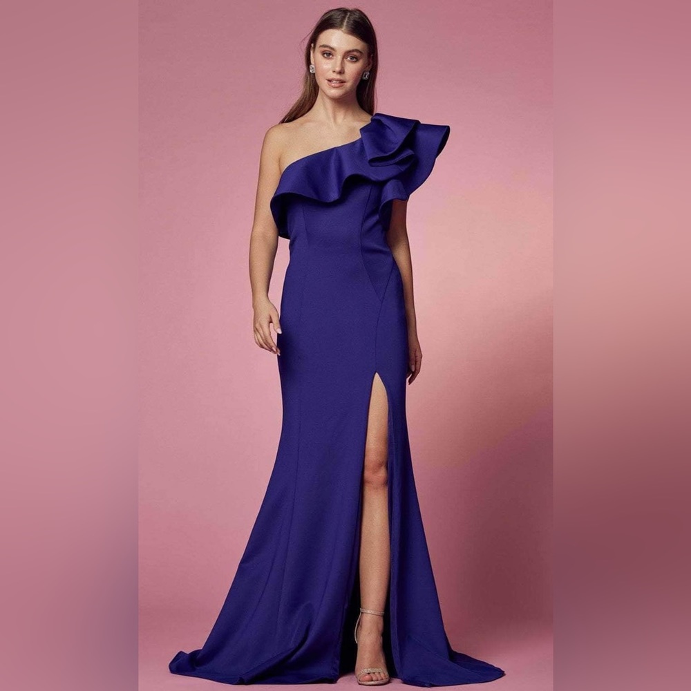 OX ANABEL E467 - Ruffled Asymmetrical Formal Dress